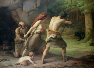 Prehistoric Man Hunting Bears, 1832 by Emmanuel Benner